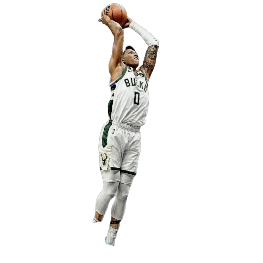 A panini chronicles 2022-23 marjon beauchamp basketball trading card showing the player in mid-air wearing milwaukee bucks uniform