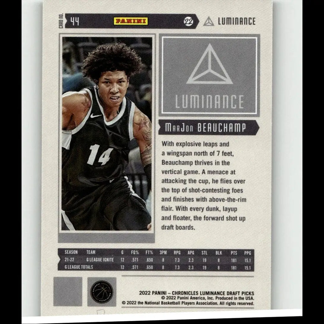 2022 Panini Chronicles Draft Picks #44 MarJon Beauchamp Luminance