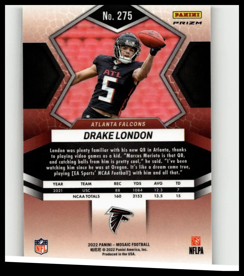 2022 Panini Mosaic #275 drake london mosaic reactive orange football card in red and black Atlanta Falcons uniform