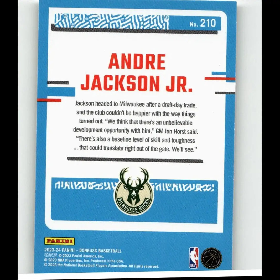 Blue and white 2023-24 donruss basketball trading card featuring andre jackson jr for action and toy figures collection