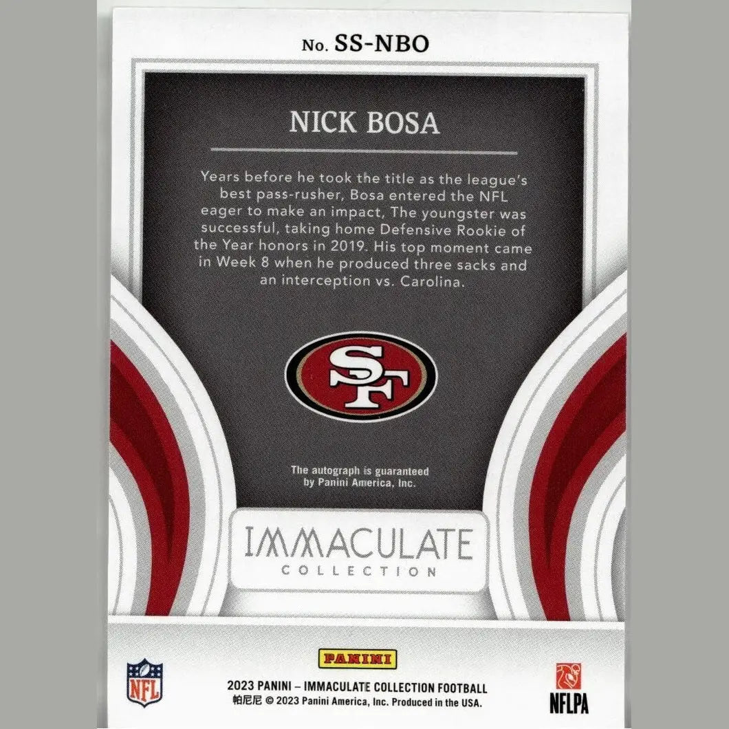 2023 panini immaculate nick bosa statement signatures football trading card autographed limited edition 17 of 49