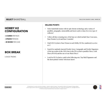 A product sheet detailing the configuration and selling points of Select Basketball Hobby H2 trading cards.