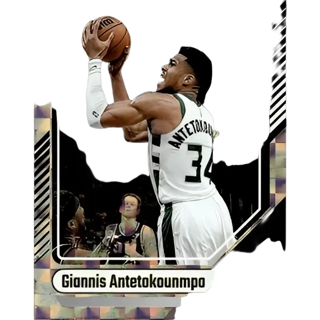 Black and white donruss diamond giannis antetokounmpo basketball trading card numbered 74 of 125 from 2024-25 series