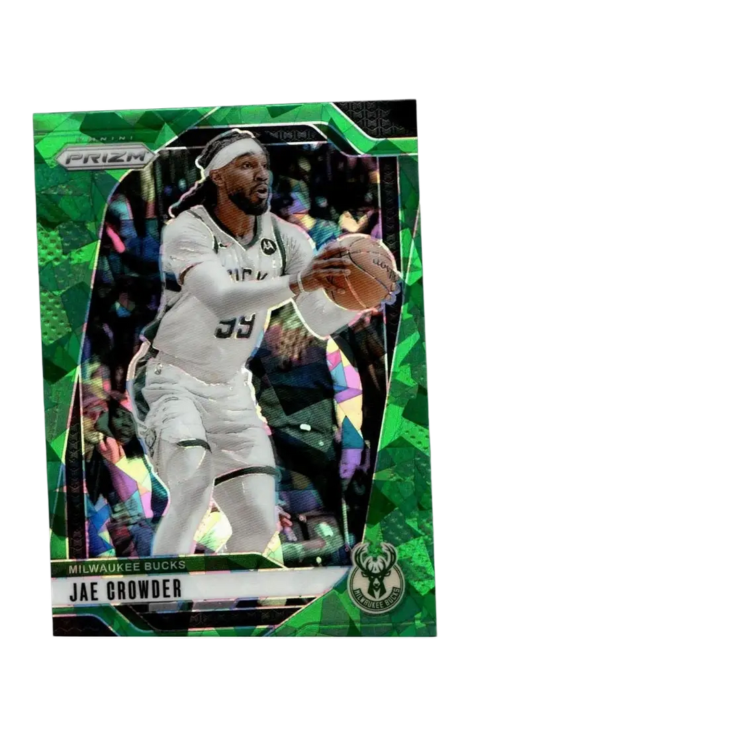 Green prizm panini prizm basketball trading card of jae crowder in white milwaukee bucks uniform crowder prizms green ice