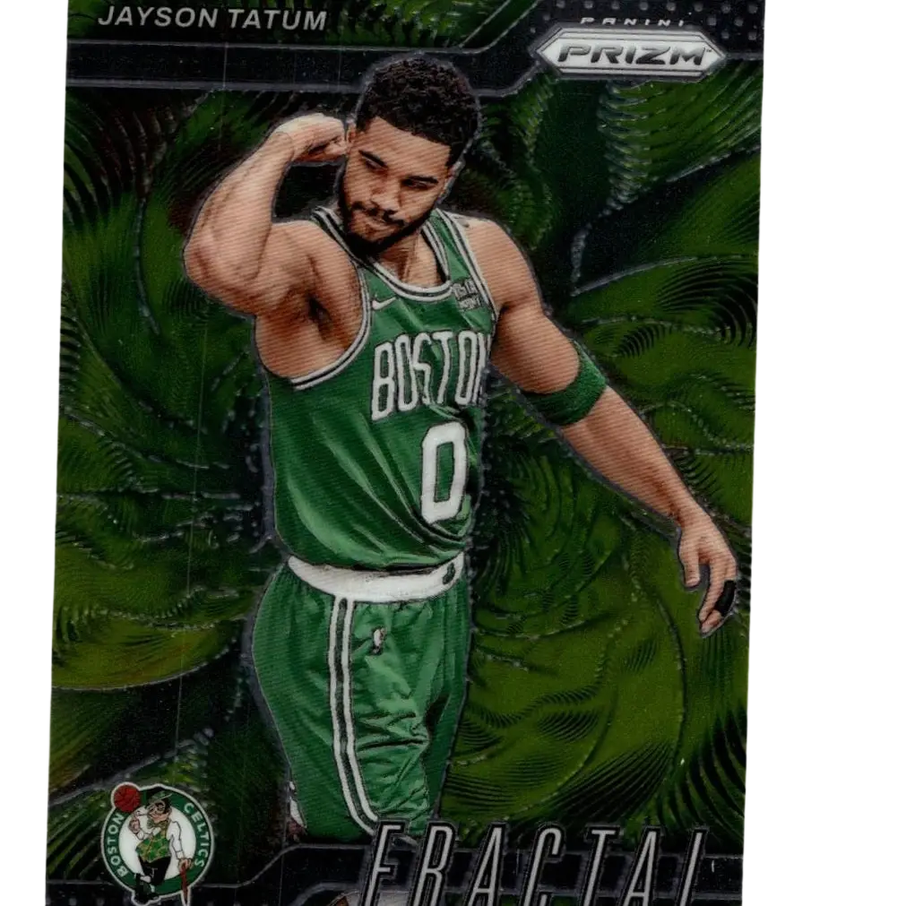 Green boston celtics jersey with white trim and number zero featuring prizm fractal design from 2024-25 panini prizm jayson tatum fractal