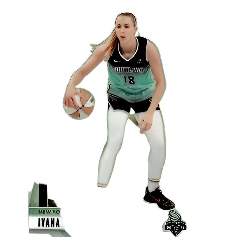 This is a green and black new york liberty basketball trading card featuring ivana dojkić in action, with the prizm brand logo at the top.