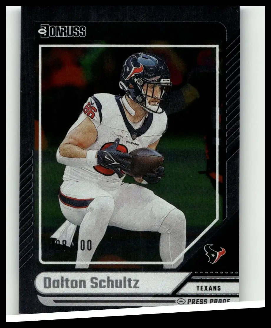 Black and white 2024 donruss dalton schultz press proof silver football trading card houston texans uniform