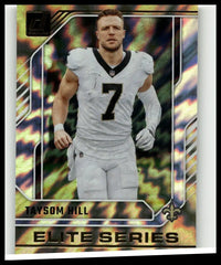 Silver and black 2024 donruss #13 taysom hill elite series football trading card featuring hill in saints uniform