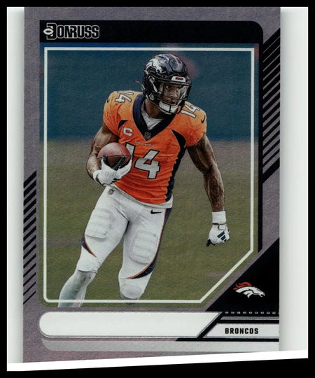 2024 Donruss orange and white denver broncos courtland sutton jersey with black helmet and team logo sleeve for toys and games