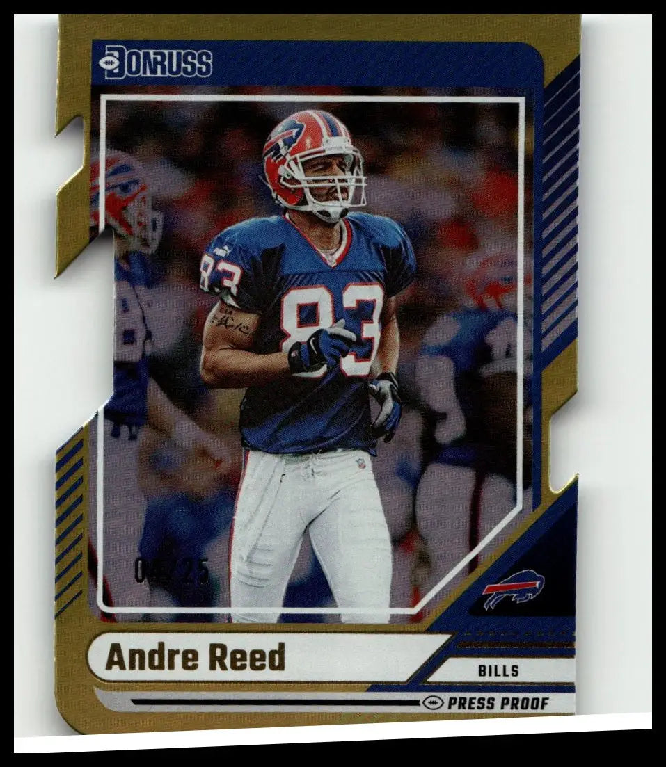2024 Donruss andre reed press proof gold die cuts trading card featuring buffalo bills player with gold border design
