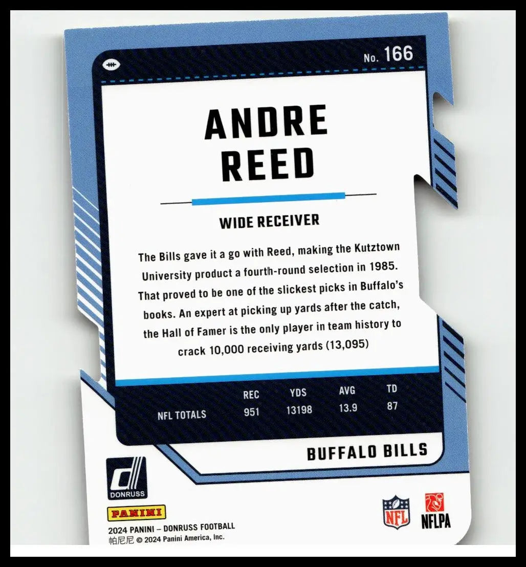 Blue and white 2024 donruss #166 andre reed press proof gold die cuts football card numbered 25 of buffalo bills