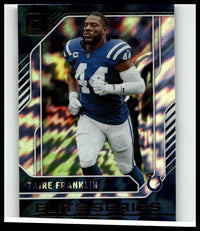 2024 donruss zaire franklin elite series card featuring colts player in blue and white jersey number 44 with captain patch