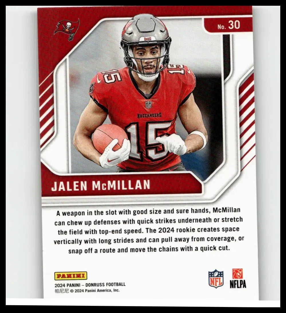 Red and silver tampa bay buccaneers football trading card of jalen mcmillan elite series rookies number 15 jersey
