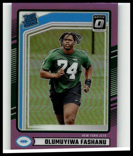 Purple and green holographic border 2024 donruss olumuyiwa fashanu optic rated pink sports trading card