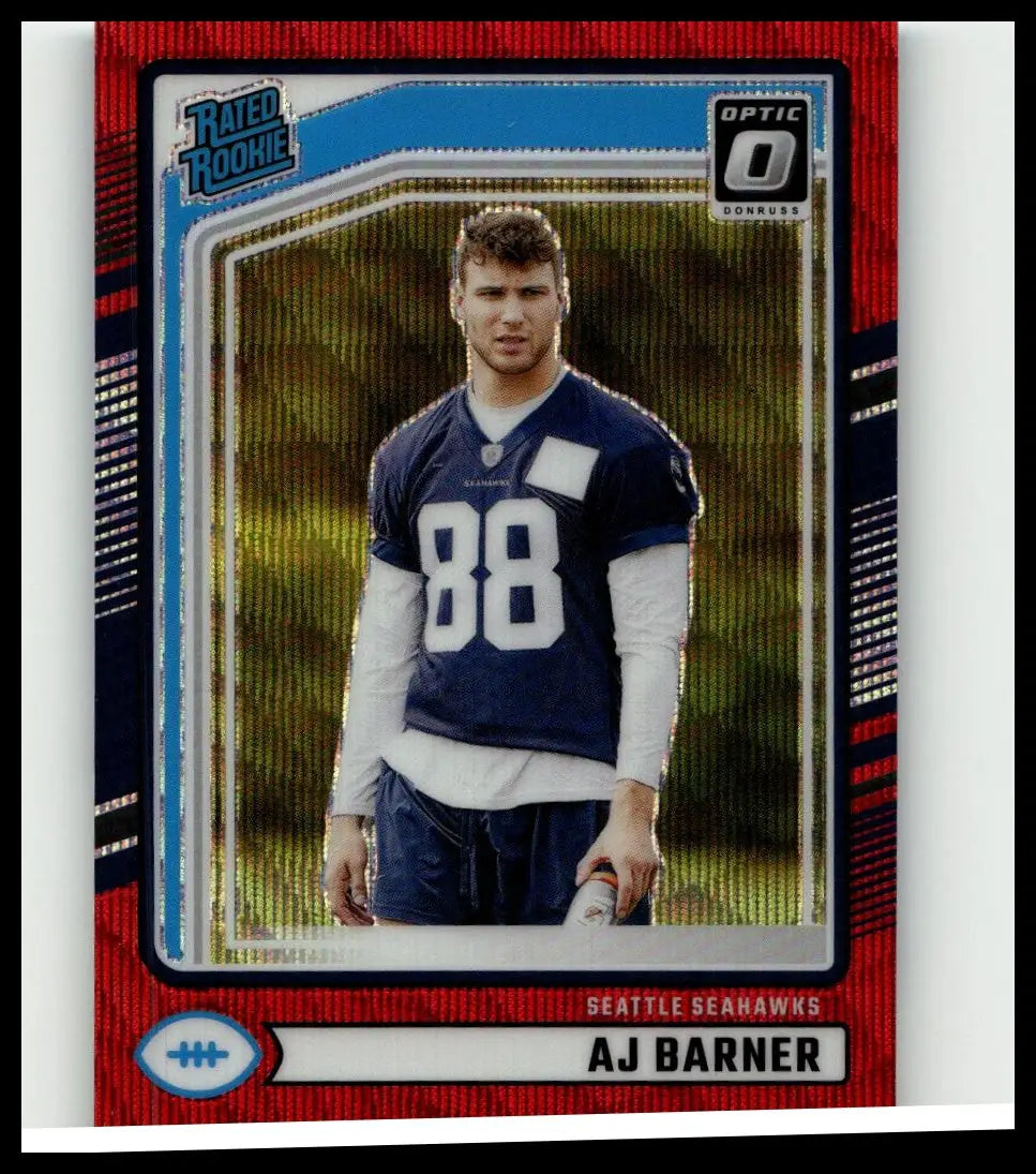 Blue and white seattle seahawks football jersey number 88 with reflective gold background from 2024 barner optic rated preview