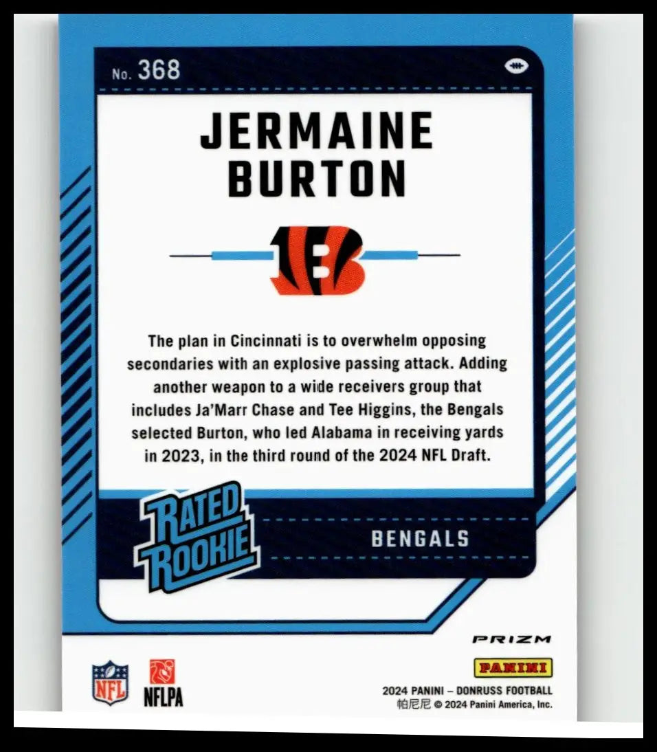Blue and white 2024 donruss jermaine burton optic rated rookies preview pink football trading card #368