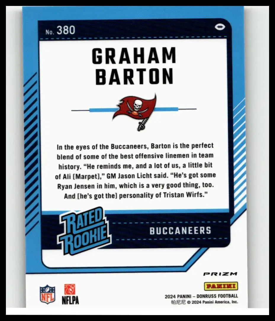 Blue and white 2024 Donruss football trading card featuring Graham Barton optic rated rookie from Panini America