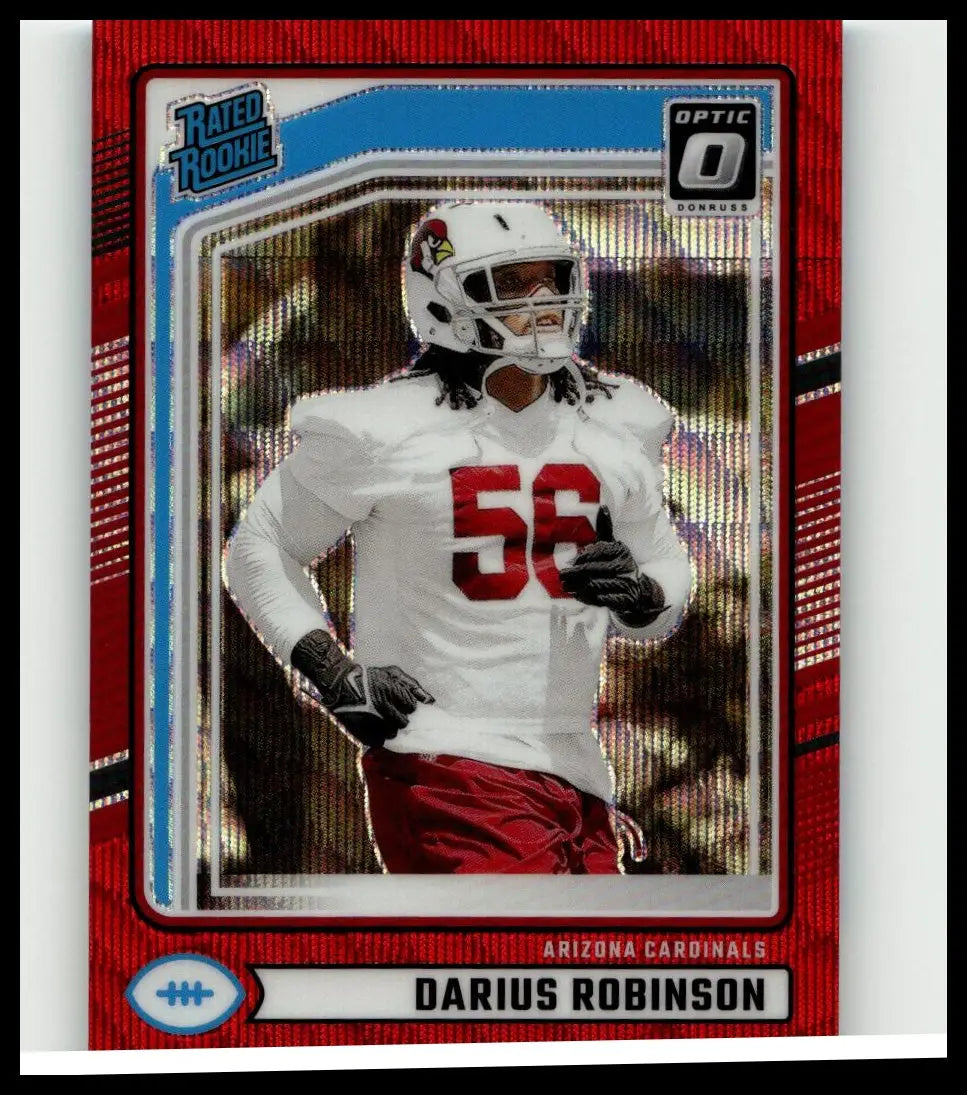Red and silver framed 2024 donruss darius robinson optic rated rookies preview football card for arizona cardinals