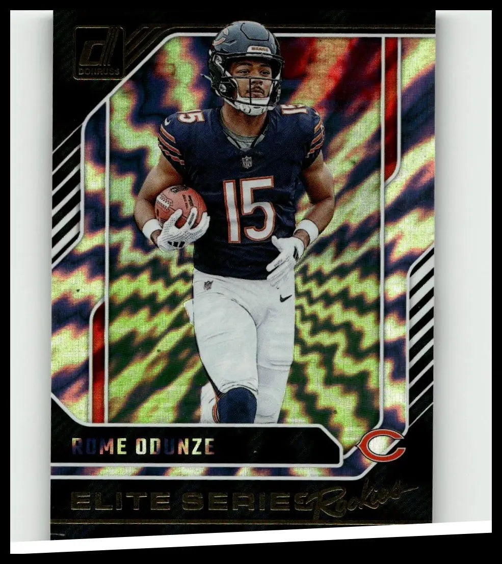 2024 donruss rome odunze elite series rookies football card featuring odunze in navy blue jersey holding football