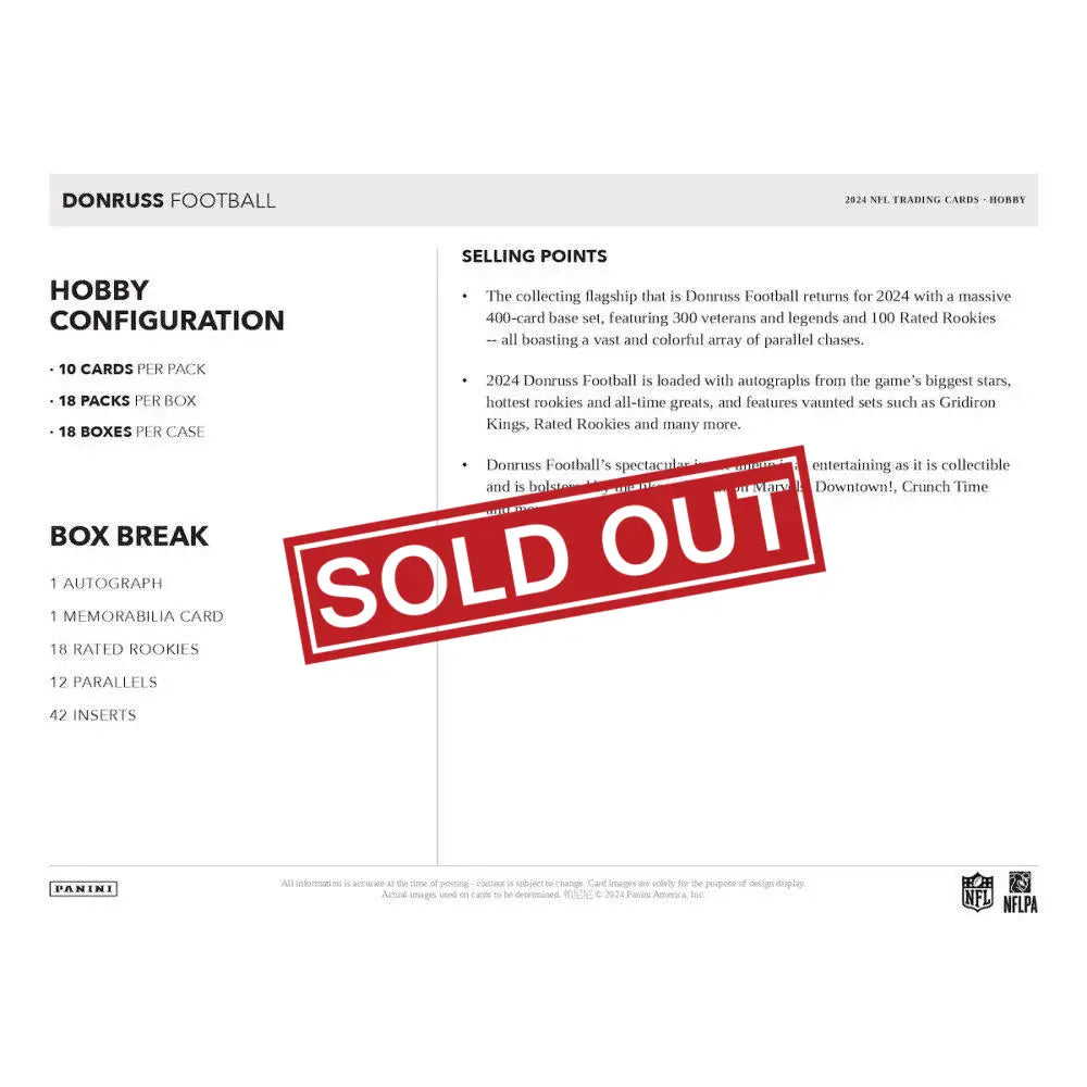 Donruss Football hobby box configuration and selling points.