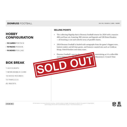 Donruss Football hobby box configuration and selling points.