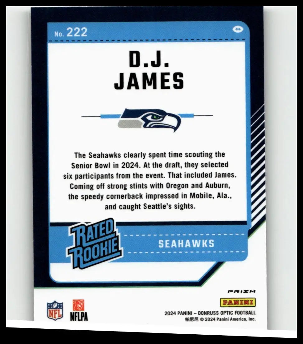 Blue and white donruss optic nfl trading card featuring james holo d.j. action & toy figures collectible design