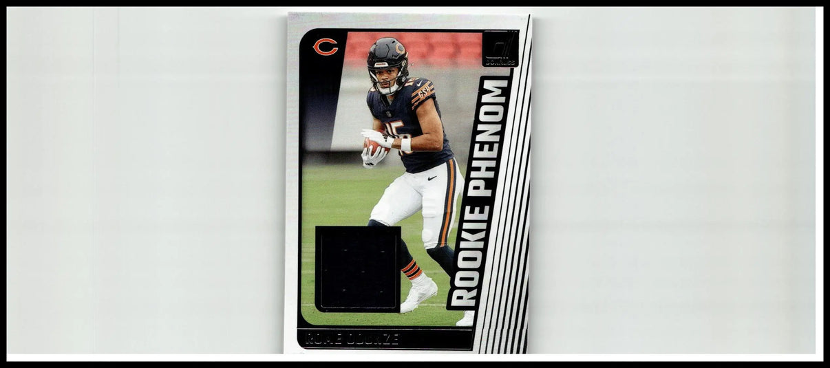 2024 Donruss rome odunze rookie phenom jersey trading card with black white design and silver accents
