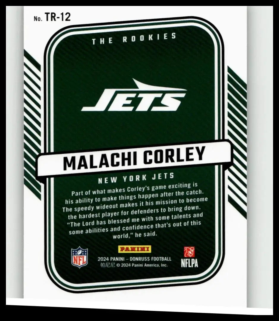 Dark green and white 2024 donruss malachi corley nfl trading card the rookies for action and toy figures collection