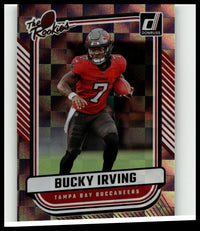 Red and black tampa bay buccaneers rookie football card featuring bucky irving in number 7 jersey from 2024 donruss the rookies for toys and games