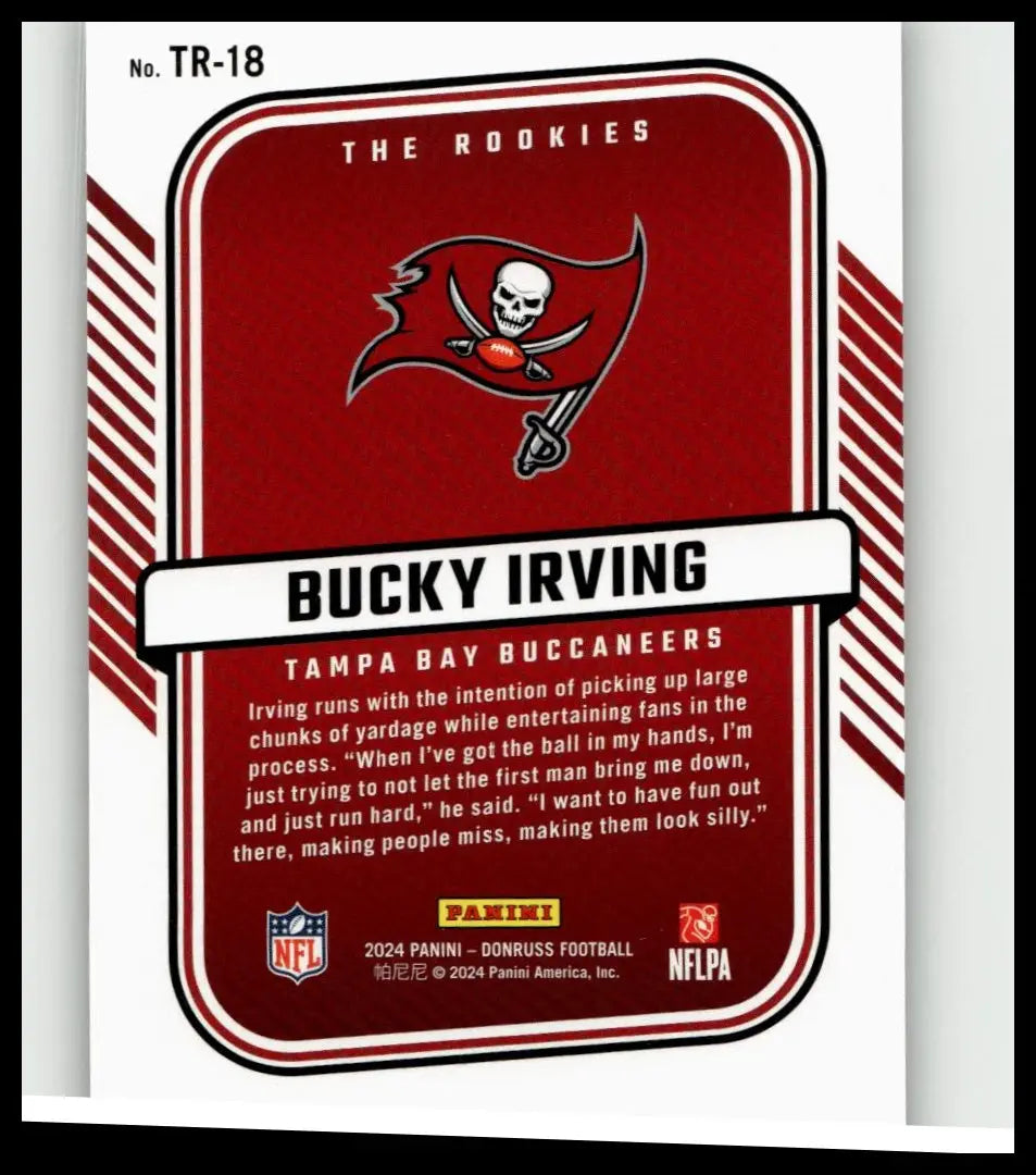 Red tampa bay buccaneers rookie football trading card featuring bucky irving with white border and black text for toys and games