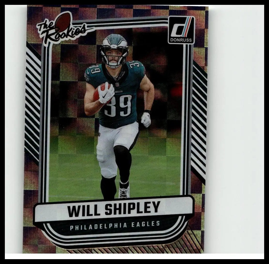 Philadelphia eagles rookie football card 2024 donruss featuring will shipley in green white uniform number 39 toys and games