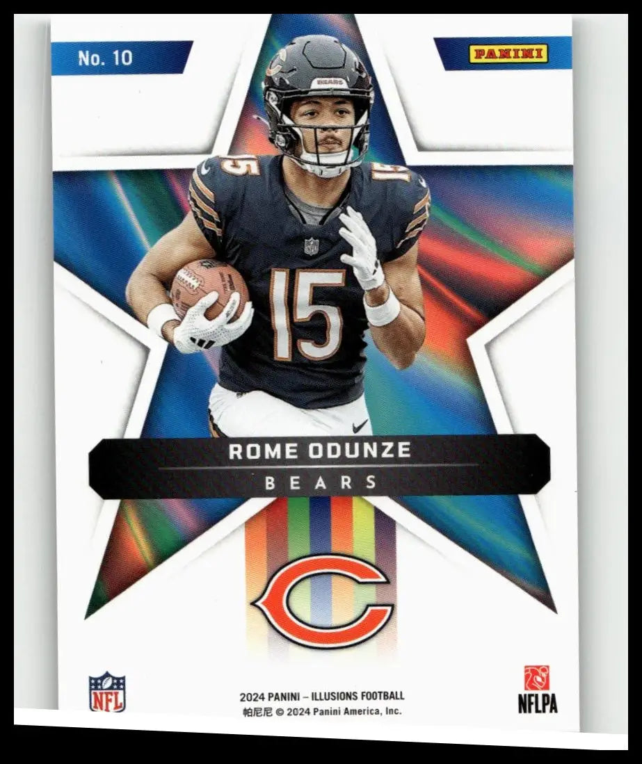 2024 Panini Illusions #10 rome odunze shining stars football card showing odunze in navy jersey holding a football