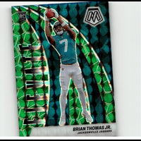 Green and teal holographic mosaic rookie card featuring brian thomas jr.