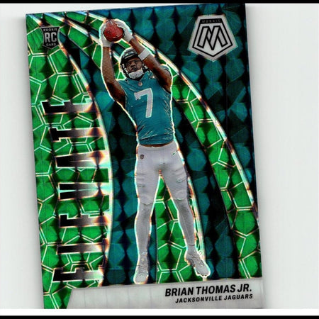 Green and teal holographic mosaic rookie card featuring brian thomas jr.