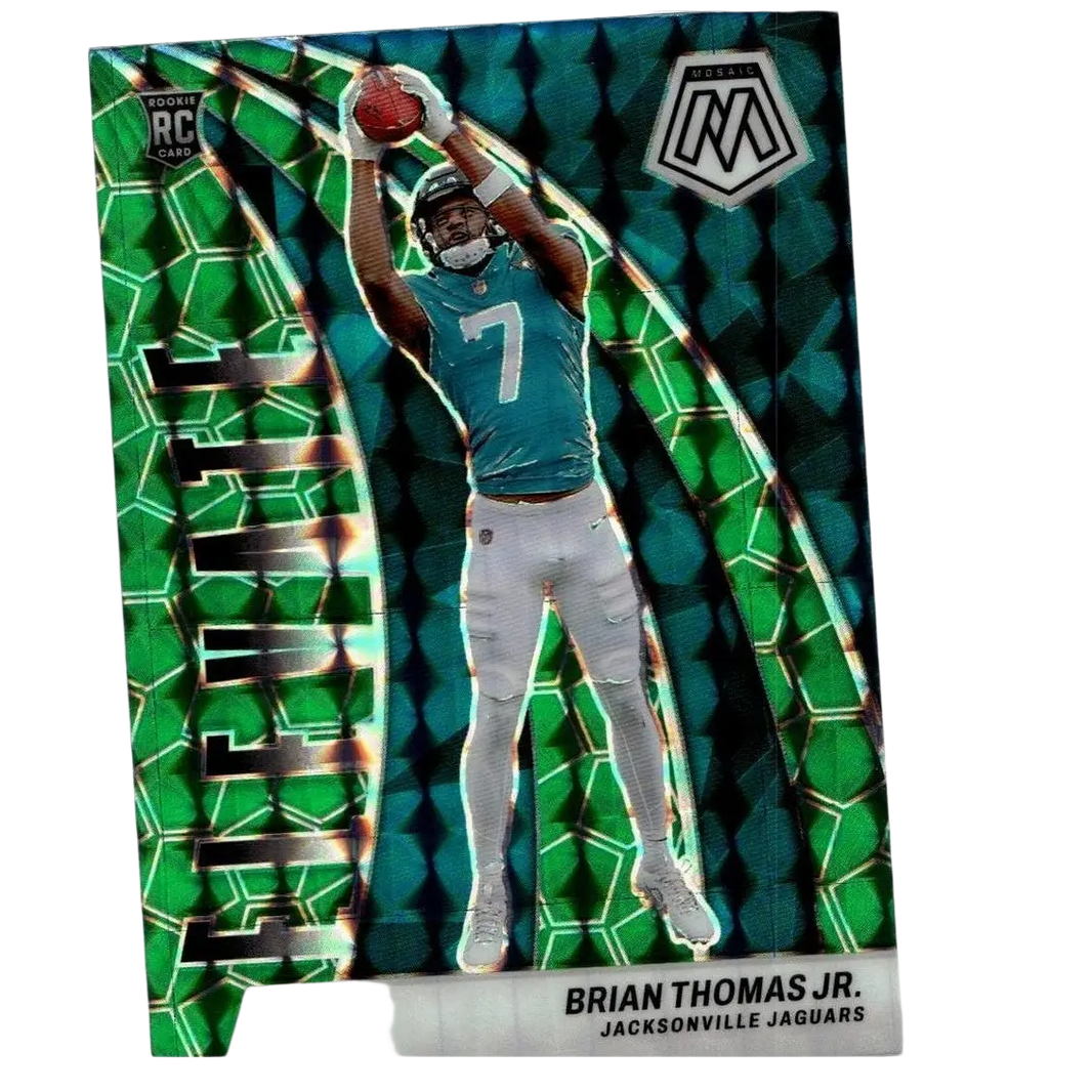 Green and teal holographic mosaic rookie card featuring brian thomas jr.