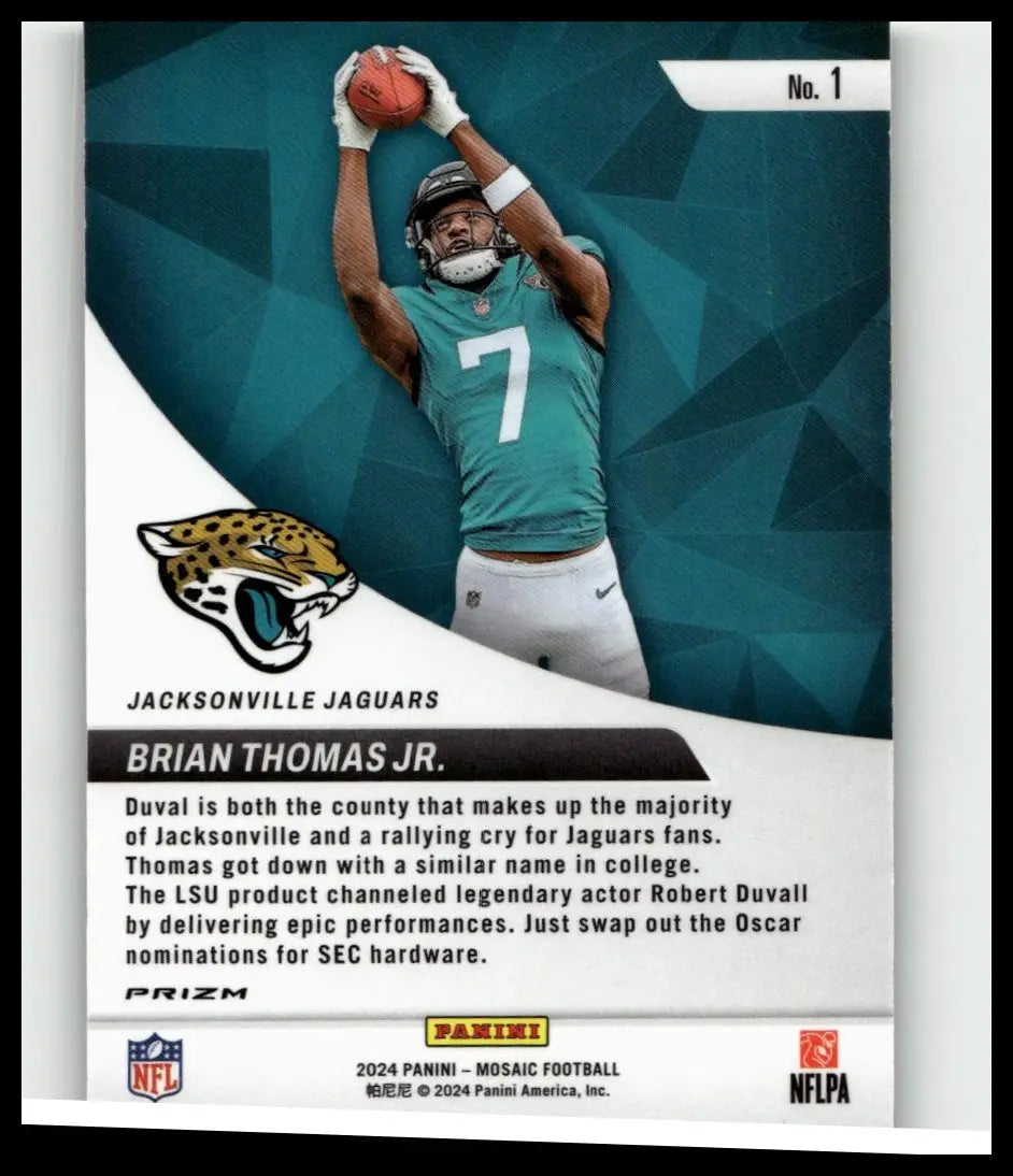 Teal and white jacksonville jaguars brian thomas football card 2024 panini mosaic elevate mosaic green