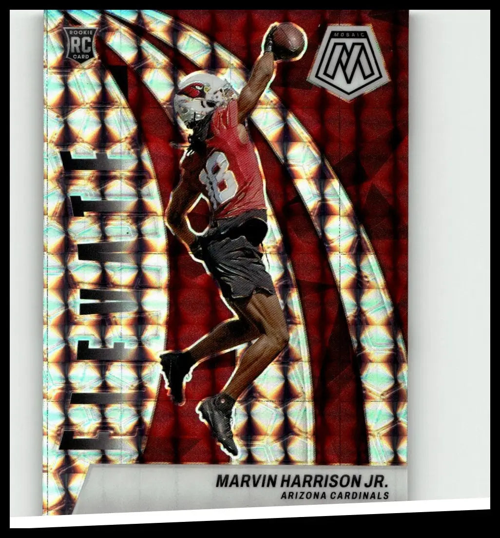 Arizona cardinals rookie card featuring marvin harrison jr 2024 panini mosaic #2 elevate with vibrant design