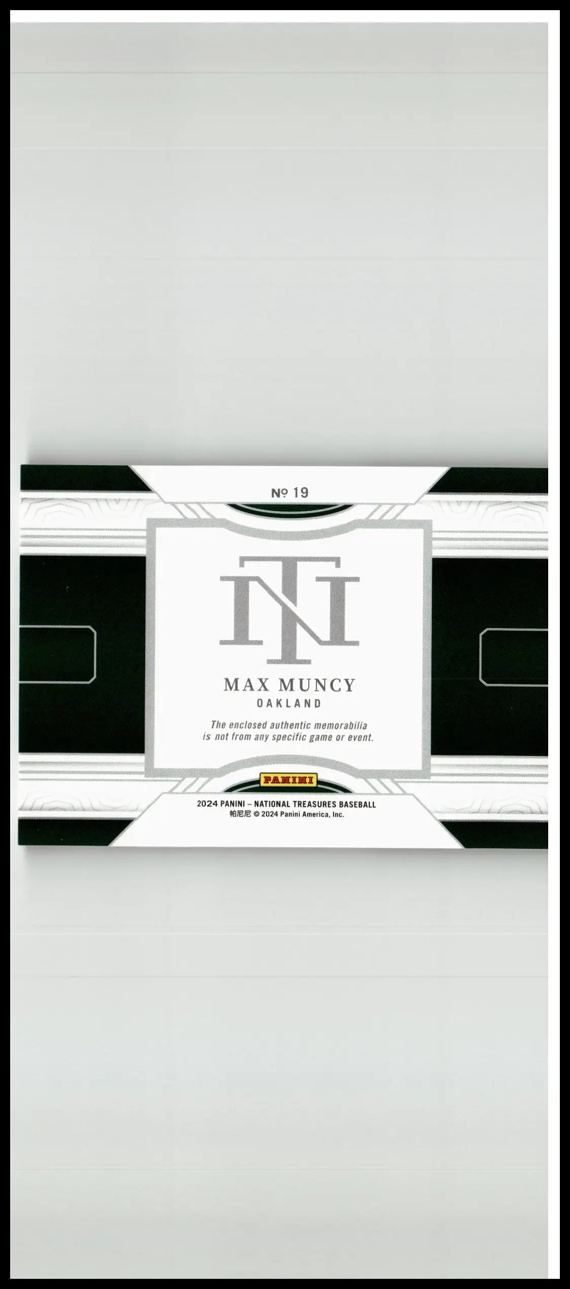 Black and white baseball trading card pack featuring max muncy from 2024 panini national treasures max muncy game gear
