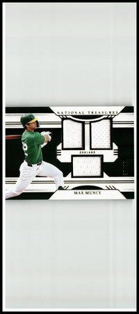 Back of a green and white baseball jersey with black trim featuring number 6 from max muncy game panini national treasures