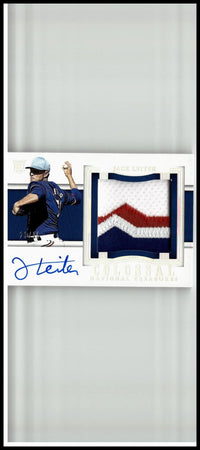 White blue and red baseball jersey swatch autographed card of pitcher zack greinke from panini national treasures