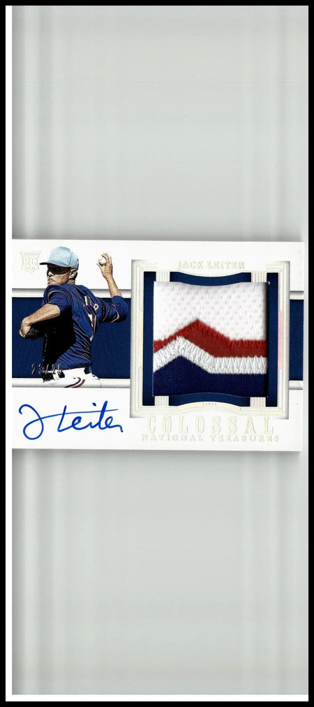 White blue and red baseball jersey swatch autographed card of pitcher zack greinke from panini national treasures