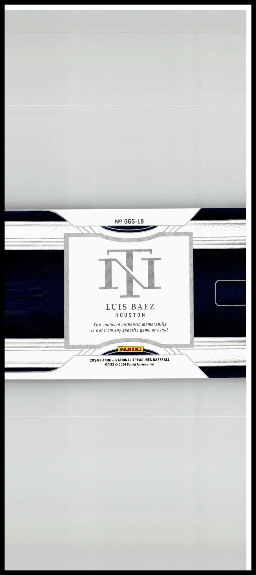 Black and white panini national treasures baseball card pack featuring luis baez game gear swatches platinum serial numbered 1 of 1