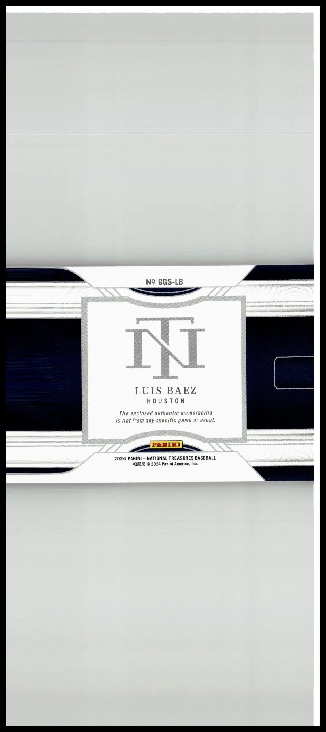 Black and white panini national treasures baseball card pack featuring luis baez game gear swatches platinum serial numbered 1 of 1