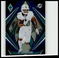 White and teal miami dolphins football trading card 2024 panini phoenix 47 de’von achane achane blue fade numbered 249
