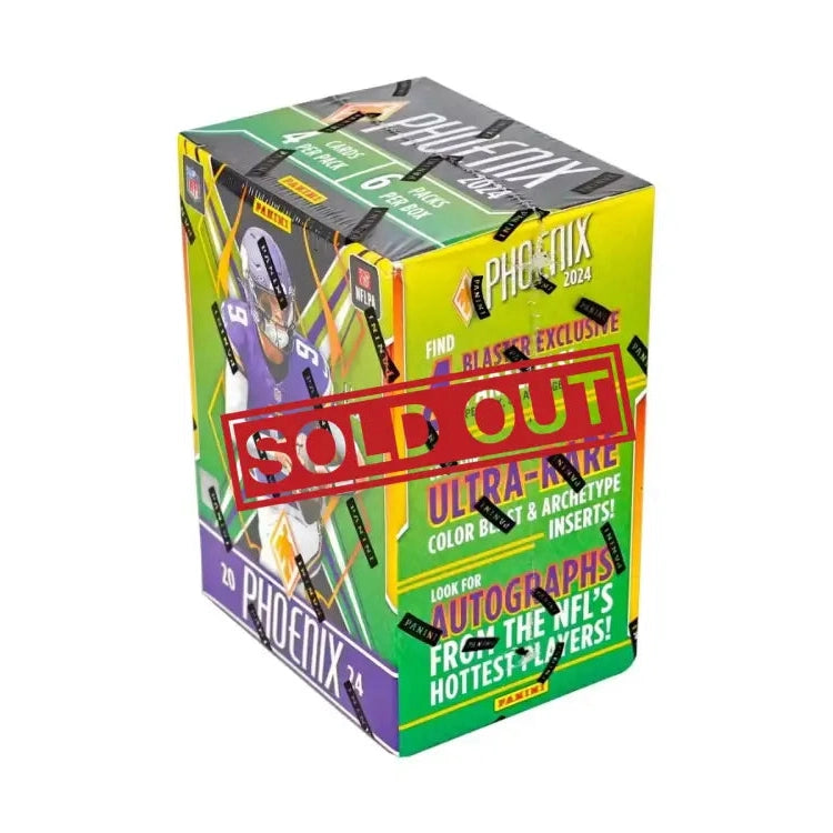 A ’Sold Out’ box of 2024 Panini Phoenix NFL trading cards.
