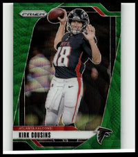 Green prizm football trading card of kirk cousins in black and red jersey 2024 panini prizm cousins green wave