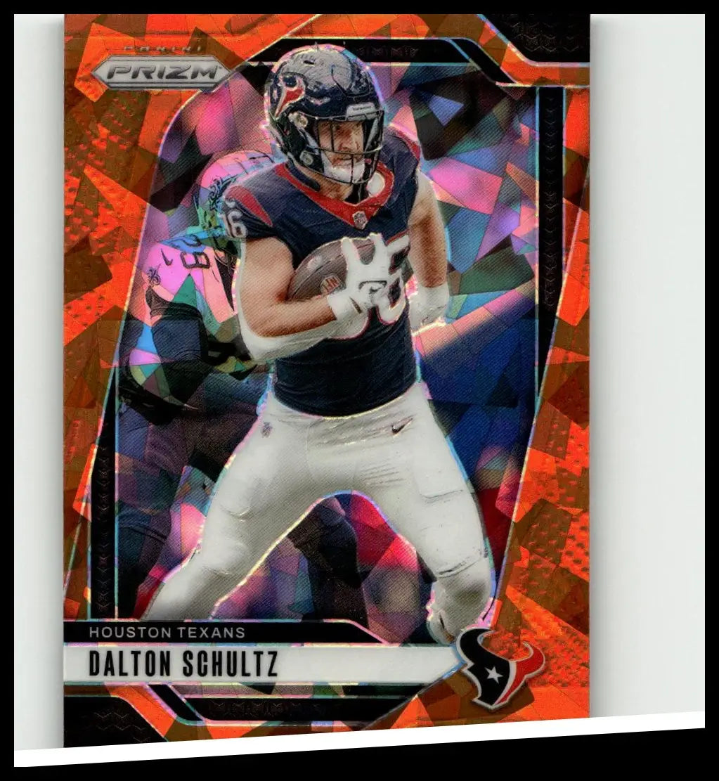 2024 panini prizm #115 dalton schultz orange ice football card with vibrant orange and purple geometric pattern