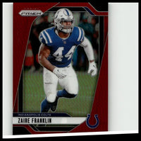 2024 panini prizm zaire franklin red prizm football trading card featuring blue and white indianapolis colts uniform