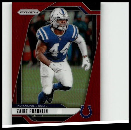 2024 panini prizm zaire franklin red prizm football trading card featuring blue and white indianapolis colts uniform