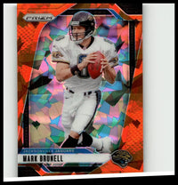 A vibrant orange and multicolored 2024 panini prizm #136 mark brunell orange ice trading card in jaguars uniform